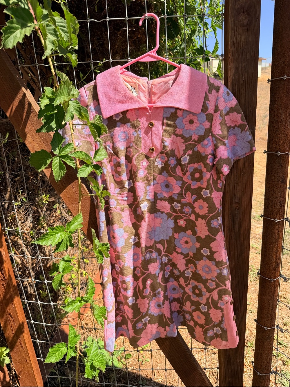 Vintage Pink Floral Collared Mini Dress